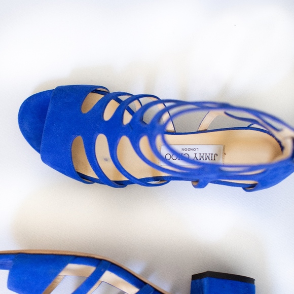 Jimmy Choo REN 35 Steel Blue Suede Sandals - Picture 6 of 6